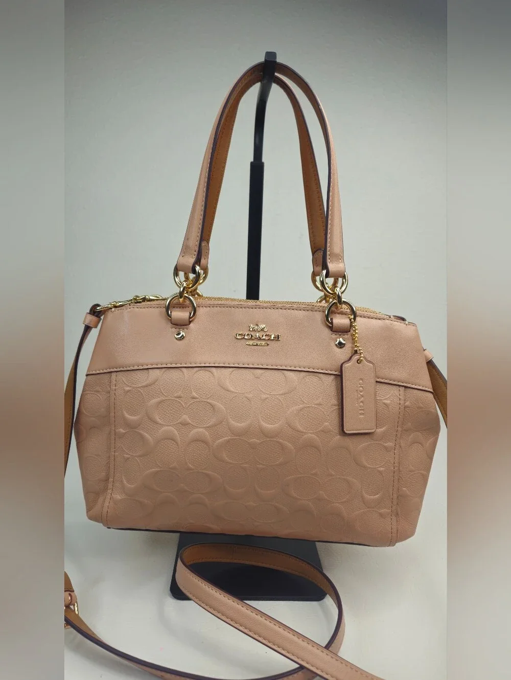 Authentic Coach Small Kelsey Blush Embossed Signature Leather Satchel Crossbody